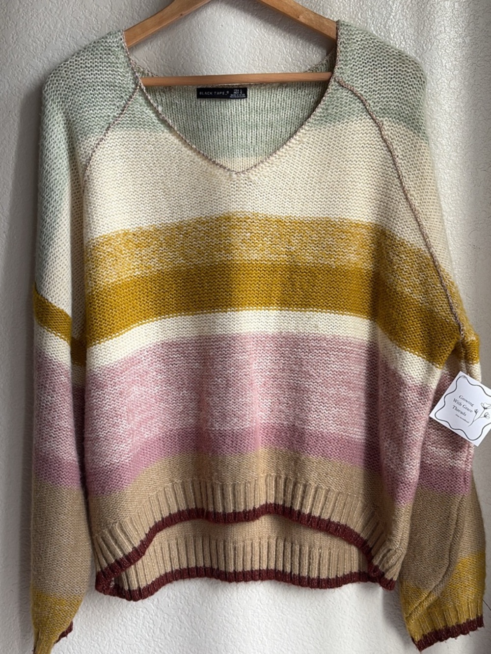 Black Tape_ Women’s Stripe Knit Long Sleeve Stripped Sweater Size L